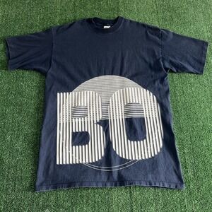 VTG Boss Wrap Around Print Big Logo Rap Hip Hop‎ T-Shirt Mens XL Navy Blue 90s
